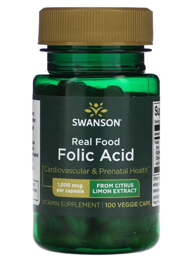SWANSON Real Food Folic Acid 1000 mcg 100 Veggie Caps - Image 1