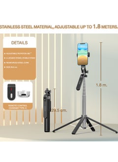 Generic 3 In 1 Wireless Remote Selfie Stick Bluetooth Phone Tripod Aluminum Easy To Store Foldable Phone Holde For Phones Balance Steady Shooting Live Stretched To 1.8 Meters  - Image 2