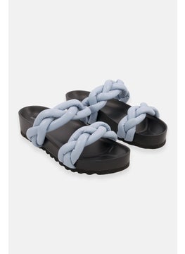 GLAMOROUS Women Plaited Slip On Sandals, Blue  - Image 1
