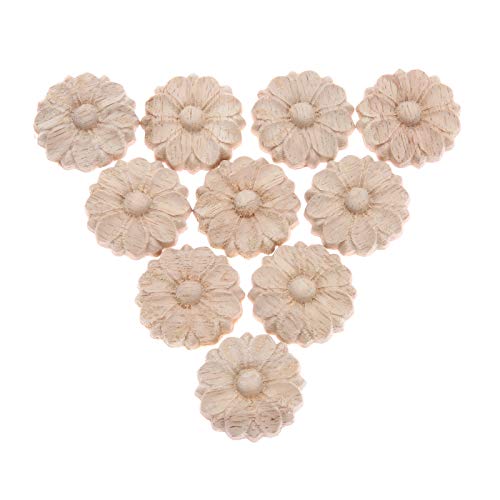 MUXSAM 10-Pack Wood Rosettes Little Onlay Appliques, Unpainted Round Flower Carving Craft Decals for Home Chests Cabinet Door Cupboard Dresser Bed Wall Pew Wardrobe Furniture Decor (Dia-3cm/1.18") - Image 1