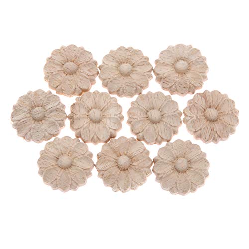 MUXSAM 10-Pack Wood Rosettes Little Onlay Appliques, Unpainted Round Flower Carving Craft Decals for Home Chests Cabinet Door Cupboard Dresser Bed Wall Pew Wardrobe Furniture Decor (Dia-3cm/1.18") - Image 2