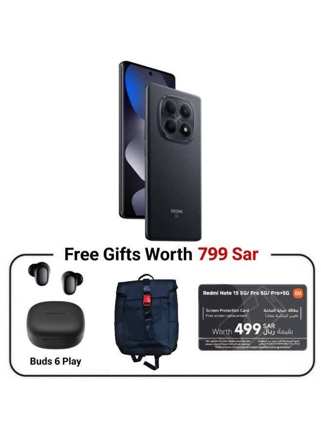 شاومي ريدمي نوت 15 5G ثنائي الشريحة أسود 8GB رام 256GB 5G مع بودز 6 بلاي (بطاقة حماية الشاشة الافتراضية داخل العلبة + حقيبة شاومي) - النسخة العالمية - Image 1