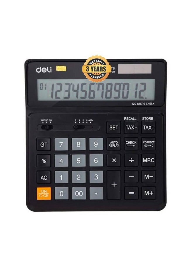 Deli deli WM01020 12 Digits Calculator with 120 Correct Function & F-Cut Keys,Steps Check | 3 Years Warranty | - Black  - Image 1