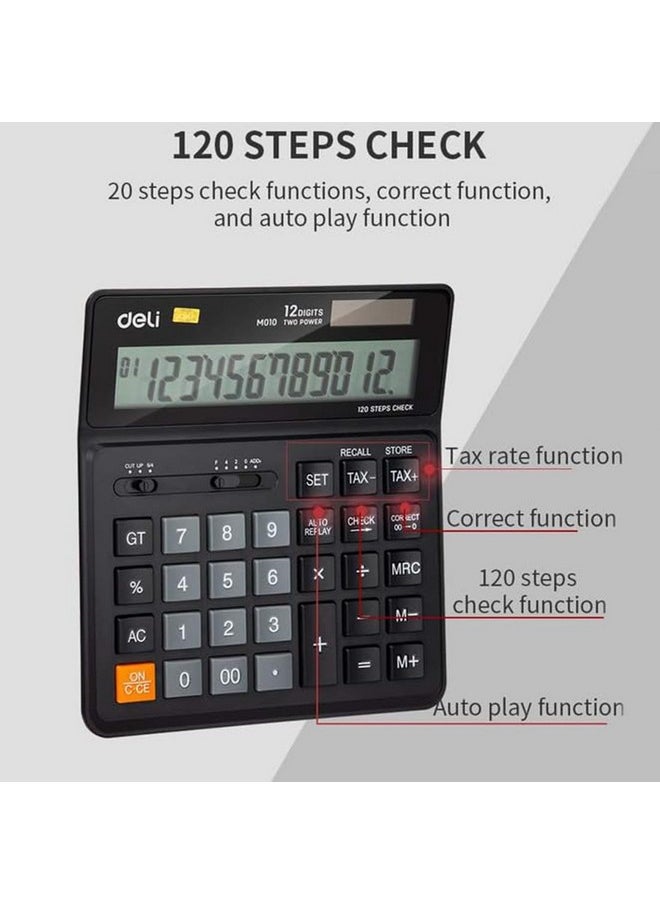 Deli deli WM01020 12 Digits Calculator with 120 Correct Function & F-Cut Keys,Steps Check | 3 Years Warranty | - Black  - Image 4