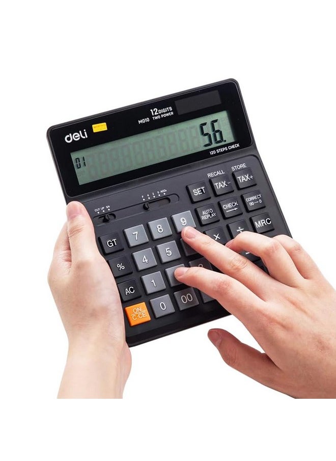 Deli deli WM01020 12 Digits Calculator with 120 Correct Function & F-Cut Keys,Steps Check | 3 Years Warranty | - Black  - Image 3