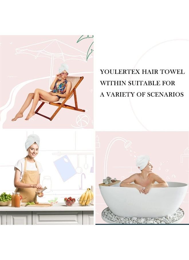 YoulerTex - Microfiber Hair Towel Wrap: Women 2 Pack 10 inch X 26 inch, Super Absorbent Quick Dry Hair Turban for Drying Curly Long & Thick Hair (Peachy Beige+White) - Image 1