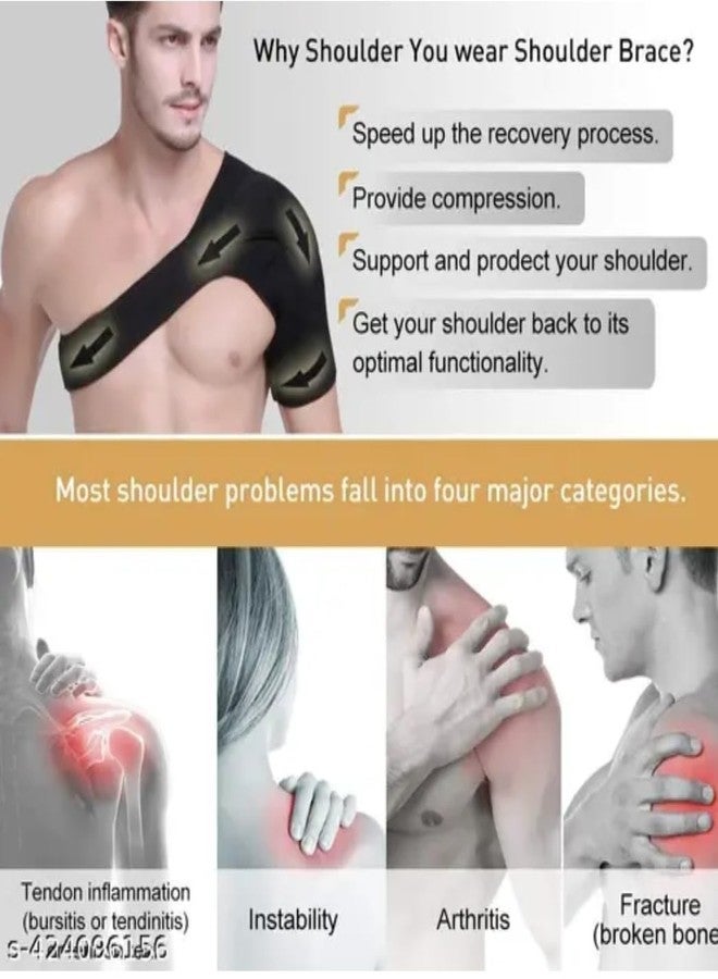 Jarvis Shoulder Support Brace With Adjustable Stretch Strap Belt For Men & Women, Rotator cuff brace for shoulder pain relief, dislocated, frozen, mouse shoulder pain relief (Universal) - Image 2