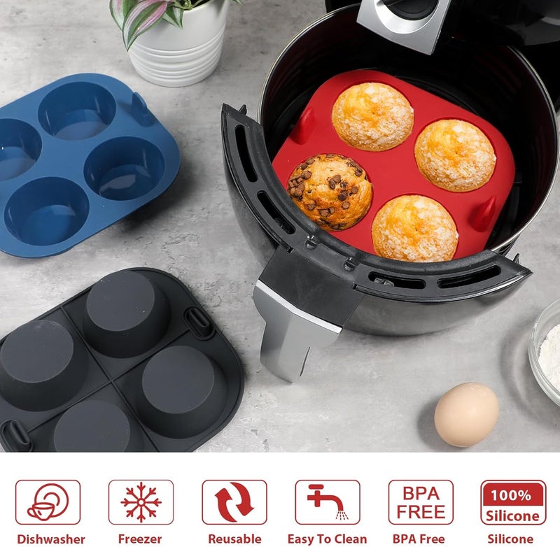 Webake 3PCS Silicone Air Fryer Muffin Pan for Baking 4 Cavity Air Fryer Egg Bites Silicone Mold, Nonstick BPA Free Muffin Tins - Image 4