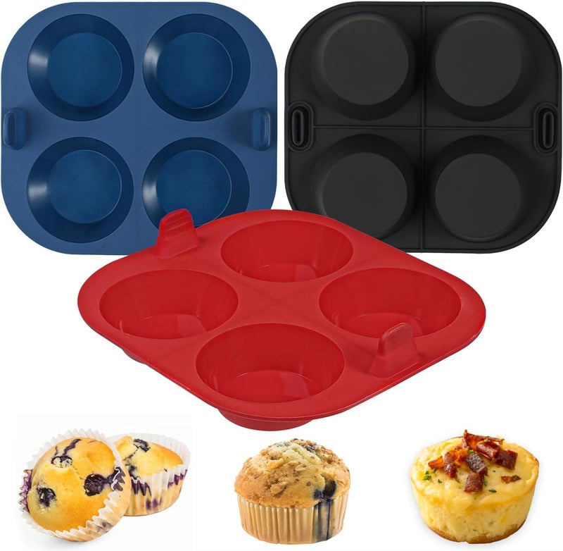 Webake 3PCS Silicone Air Fryer Muffin Pan for Baking 4 Cavity Air Fryer Egg Bites Silicone Mold, Nonstick BPA Free Muffin Tins - Image 1