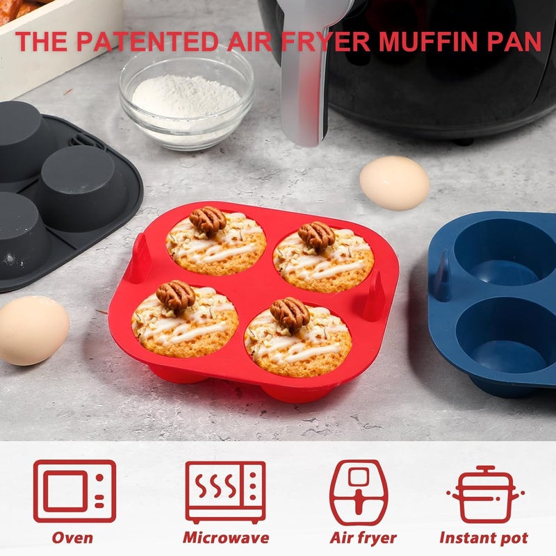 Webake 3PCS Silicone Air Fryer Muffin Pan for Baking 4 Cavity Air Fryer Egg Bites Silicone Mold, Nonstick BPA Free Muffin Tins - Image 3