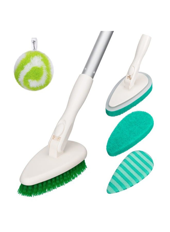 Qaestfy 4-in-1 Tub and Tile Shower Scrubber, 51'' Bathtub Cleaning Brush with Long Handle, Soft & Stiff Bristles Bathroom Scrub Brush, Non-Scratch Shower Cleaner Brush for Cleaning - Image 1