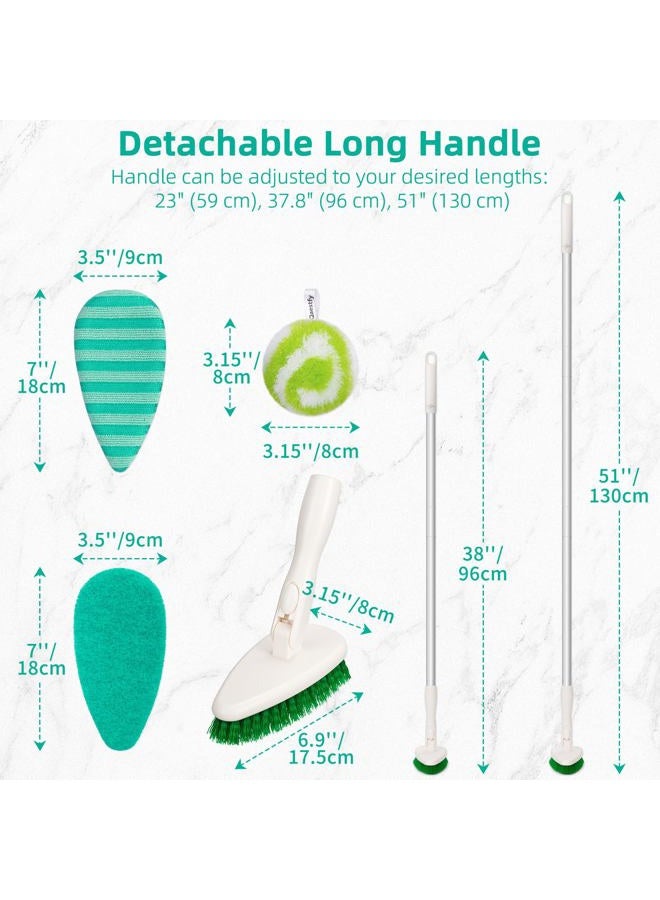 Qaestfy 4-in-1 Tub and Tile Shower Scrubber, 51'' Bathtub Cleaning Brush with Long Handle, Soft & Stiff Bristles Bathroom Scrub Brush, Non-Scratch Shower Cleaner Brush for Cleaning - Image 2