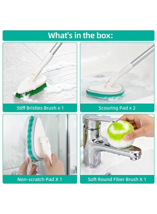 Qaestfy 4-in-1 Tub and Tile Shower Scrubber, 51'' Bathtub Cleaning Brush with Long Handle, Soft & Stiff Bristles Bathroom Scrub Brush, Non-Scratch Shower Cleaner Brush for Cleaning - Image 3