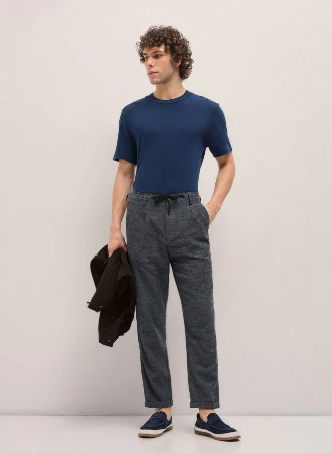 THE BEAR HOUSE Men's Grey Self Design Tapered Fit Elasticated Waist Casual Trouser Versatile Office and Travel Pants Comfortable Fit for Everyday Use Easy to Style Bottomwear for Work Weekend and Outings
