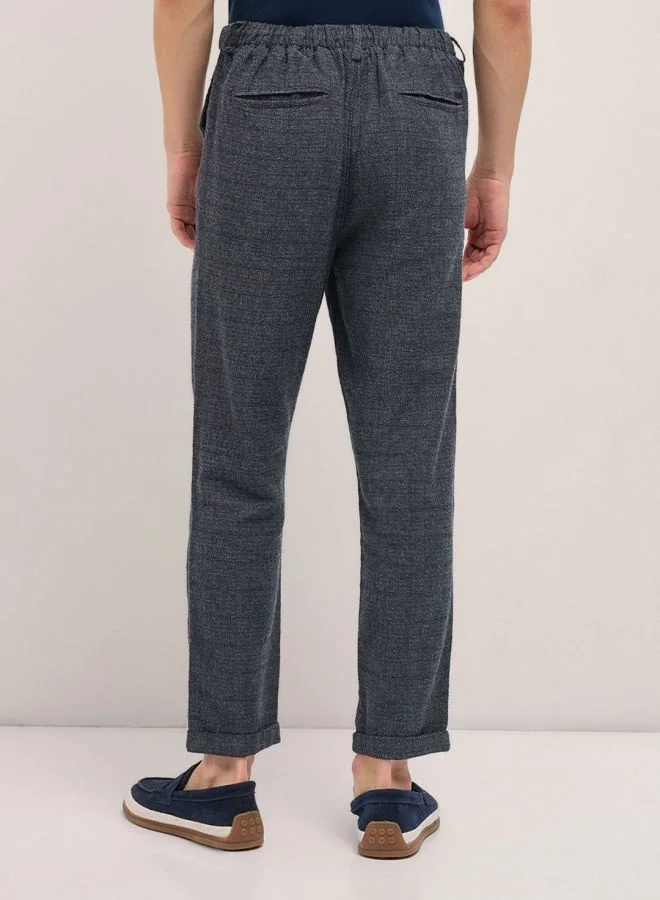 THE BEAR HOUSE Men's Grey Self Design Tapered Fit Elasticated Waist Casual Trouser Versatile Office and Travel Pants Comfortable Fit for Everyday Use Easy to Style Bottomwear for Work Weekend and Outings