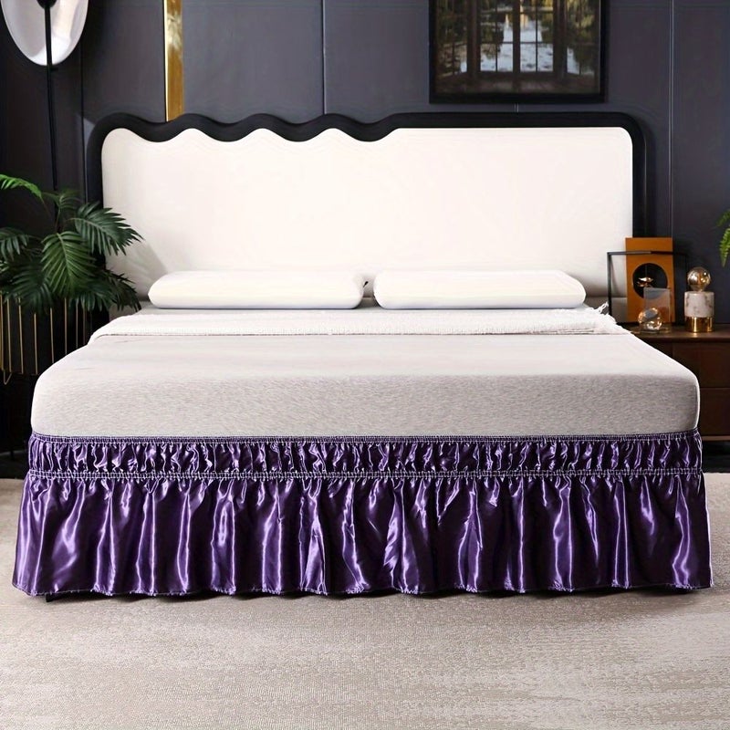 1pc Black Adjustable Wrap Around Elastic Pleated Bed Skirt 39x75x15 Inch Easy Fit Machine Washable Fade Resistant Chic Bedroom Decor - Image 4