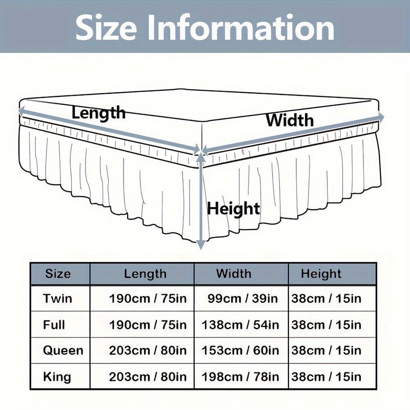 1pc Black Adjustable Wrap Around Elastic Pleated Bed Skirt 39x75x15 Inch Easy Fit Machine Washable Fade Resistant Chic Bedroom Decor - Image 3