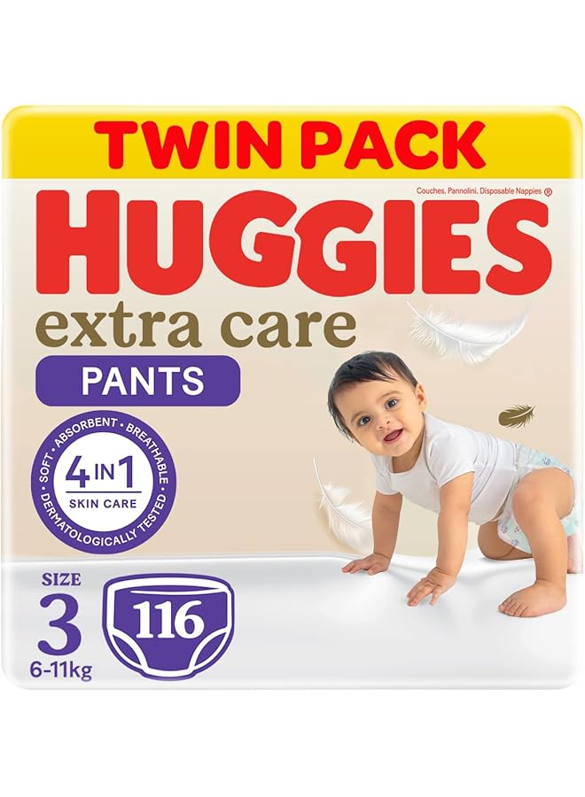 HUGGIES Extra Care Culottes Size 3 6 11 Kg Twin Jumbo Pack 116 Diaper Pants - Image 1