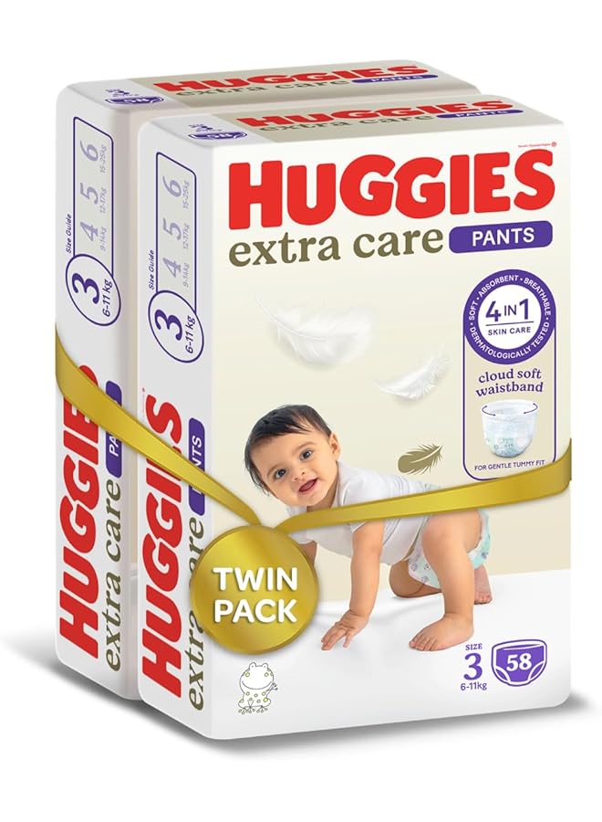 HUGGIES Extra Care Culottes Size 3 6 11 Kg Twin Jumbo Pack 116 Diaper Pants - Image 2