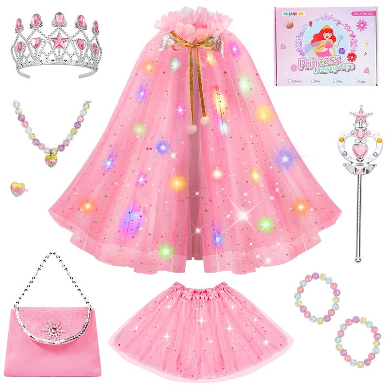 Meland Birthday Christmas Gift for Girls Light Up Princess Dress Up Clothes for Toddler 38 Halloween Costumes for Kids Princess Cape for Girl Toys - Image 2