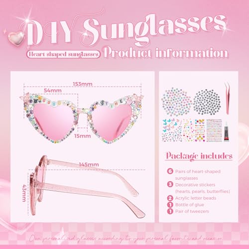 Jeere 6 Pack Heart Sunglasses for Women DIY Singer Sunglasses Kit Multicolor Heart Glasses for Fans Singer Party Favors(Multicolor) - Image 2