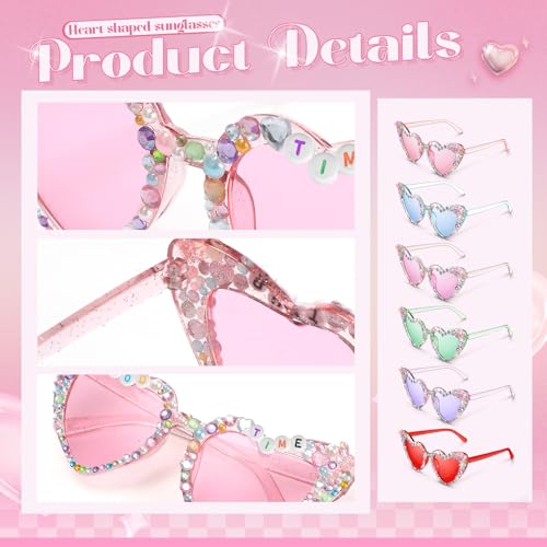 Jeere 6 Pack Heart Sunglasses for Women DIY Singer Sunglasses Kit Multicolor Heart Glasses for Fans Singer Party Favors(Multicolor) - Image 3
