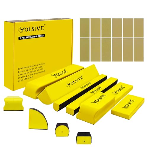 VOLSIVE Hand Sanding Block Set of 7, Rectangle Sanding Blocks Auto Body with 20Pcs Hook and Loop Sandpaper,Flexible for Automotive Paint and Woodworking Sand Furniture Home Arts and DIY Crafts - Image 1
