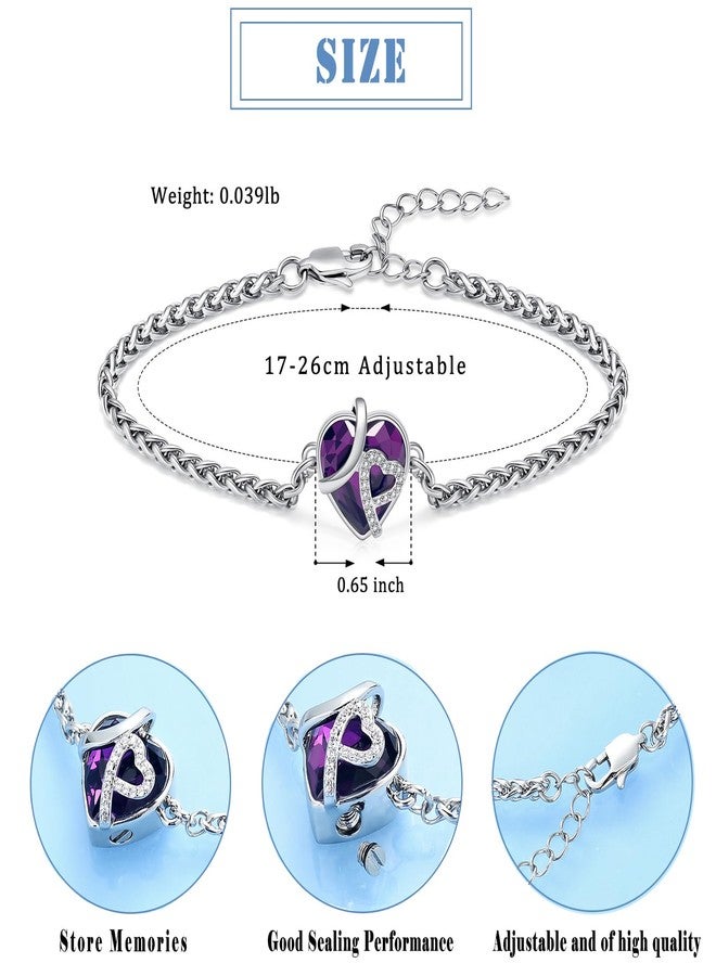 Hearbeingt Heart Cremation Bracelet for Ashes Memorial Urn Bracelet for Loved One's Ashes Adjustable Keepsake Bangle Urn Jewelry with Crystal(Silver with Purple) - Image 2