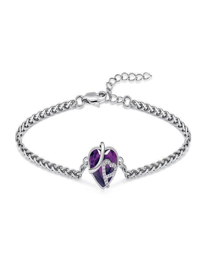 Hearbeingt Heart Cremation Bracelet for Ashes Memorial Urn Bracelet for Loved One's Ashes Adjustable Keepsake Bangle Urn Jewelry with Crystal(Silver with Purple) - Image 1