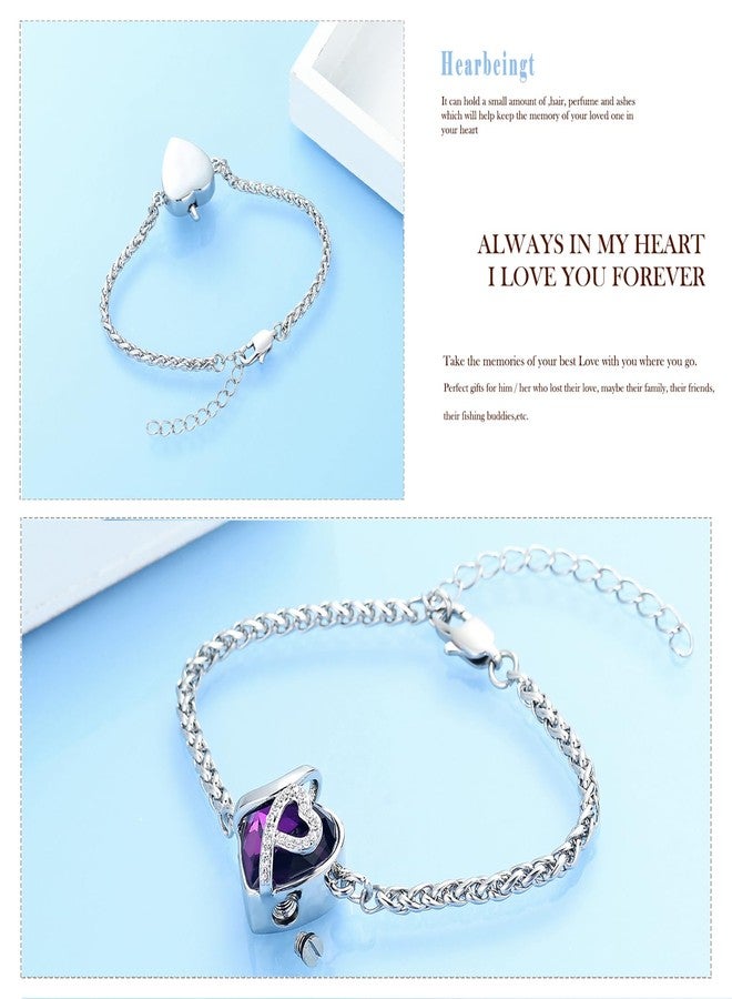 Hearbeingt Heart Cremation Bracelet for Ashes Memorial Urn Bracelet for Loved One's Ashes Adjustable Keepsake Bangle Urn Jewelry with Crystal(Silver with Purple) - Image 4