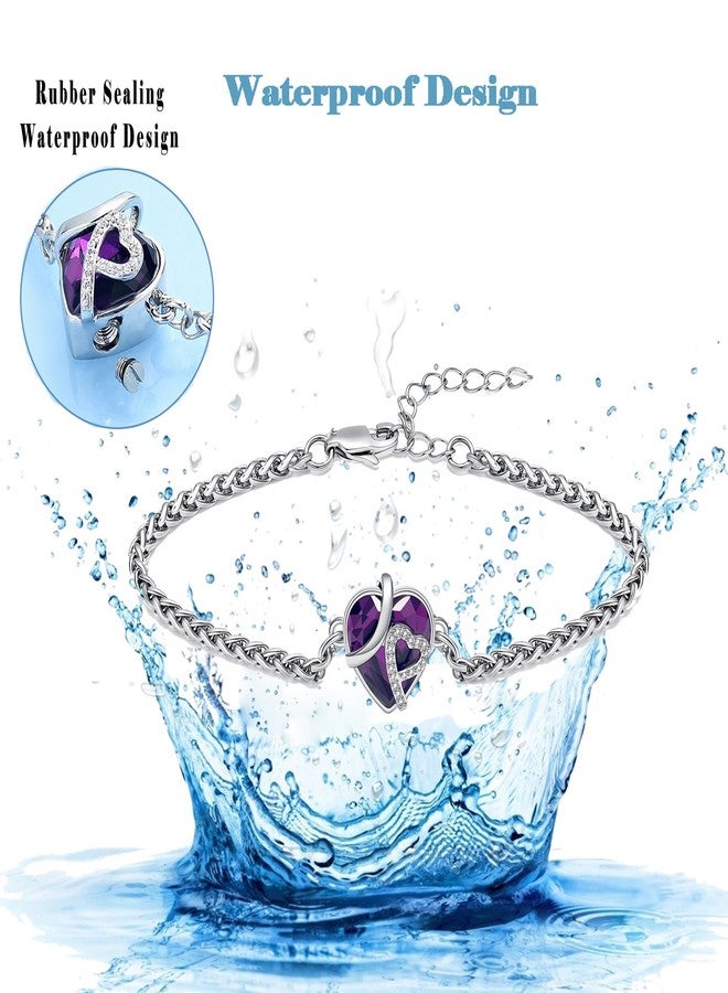 Hearbeingt Heart Cremation Bracelet for Ashes Memorial Urn Bracelet for Loved One's Ashes Adjustable Keepsake Bangle Urn Jewelry with Crystal(Silver with Purple) - Image 5