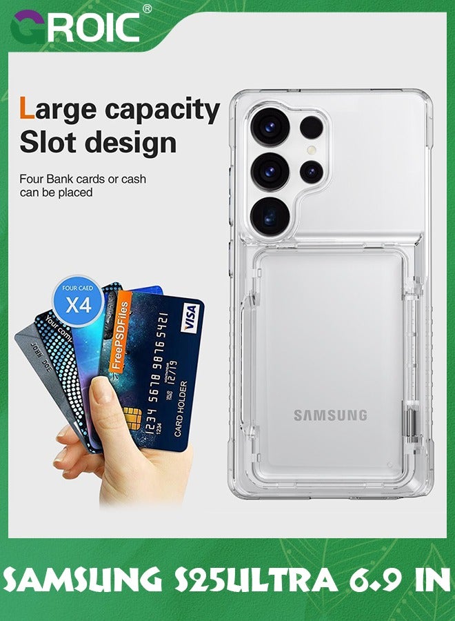 GROIC for Samsung Galaxy S25 Ultra Case, Wallet Protective Phone Case with Credit Card Holder Heavy Duty Protection Shockproof Anti-Scratch Anti-Yellow Cover for Samsung Galaxy S25 Ultra Transparent  - Image 2