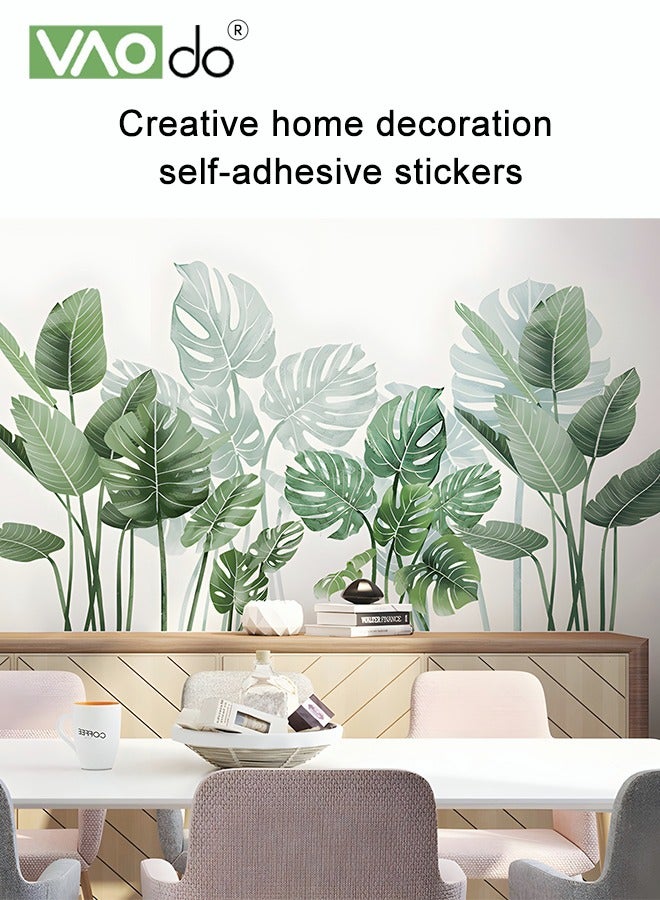 فاو دو ملصق حائط على شكل أوراق سلحفاة كبير أخضر ورق حائط إبداعي للنباتات الخضراء تزيين المنزل مادة بولي كلوريد الفينيل قابلة للإزالة ملصق جديد - Image 3