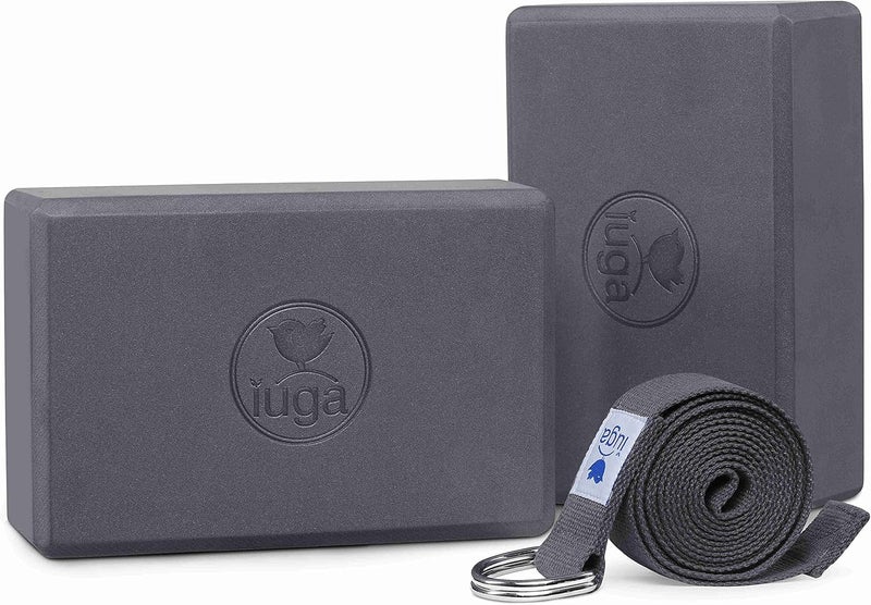 IUGA كتل اليوغا 2 عبوة مع حزام غير قابل للانزلاق كثافة عالية 9"x6"x3" كتلة يوغا صلبة وفلين مع حزام يوغا لتحسين القوة والتوازن لليوغا والبيلاتس والتأمل - Image 1
