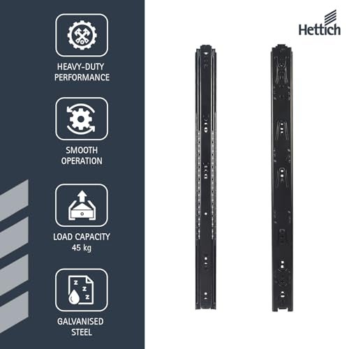 Hettich KA 5632 Side Mounted Telescopic Drawer Channel Runner, Zinc Finish, 45 kg Capacity, for Home Kitchen Wardrobe Drawers, Pack of 1 Pair (2 Pcs) - Image 3