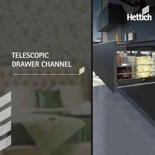 Hettich KA 5632 Side Mounted Telescopic Drawer Channel Runner, Zinc Finish, 45 kg Capacity, for Home Kitchen Wardrobe Drawers, Pack of 1 Pair (2 Pcs) - Image 2