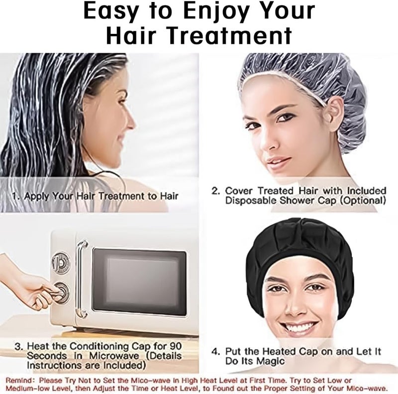 Cordless Deep Conditioning Heat Cap, Yakiter A Hot Head Cap to Hydrate, Moisturize and Condition, 100% Natural Cotton Flaxseed Seed Interior (Black) - Image 4
