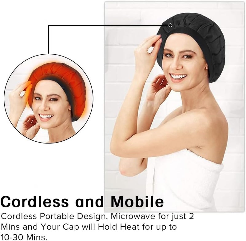 Cordless Deep Conditioning Heat Cap, Yakiter A Hot Head Cap to Hydrate, Moisturize and Condition, 100% Natural Cotton Flaxseed Seed Interior (Black) - Image 2