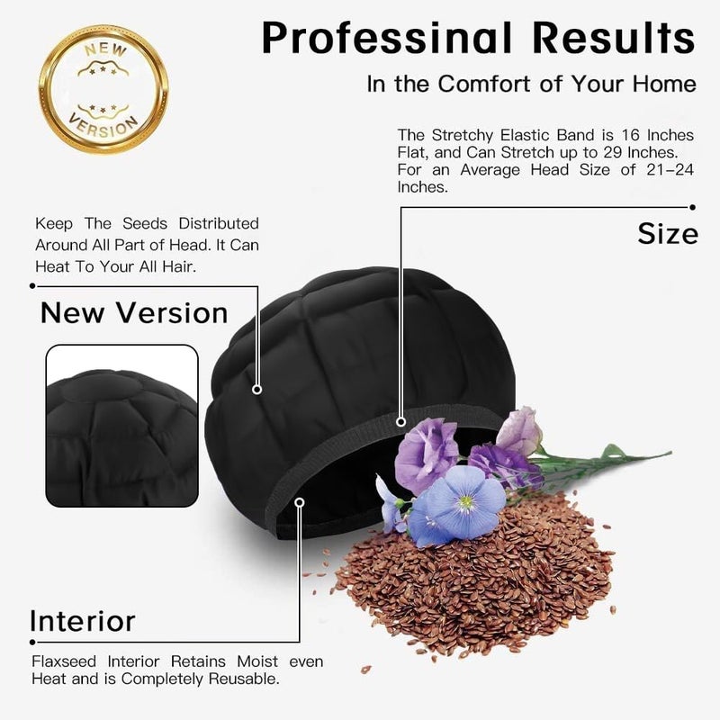 Cordless Deep Conditioning Heat Cap, Yakiter A Hot Head Cap to Hydrate, Moisturize and Condition, 100% Natural Cotton Flaxseed Seed Interior (Black) - Image 3