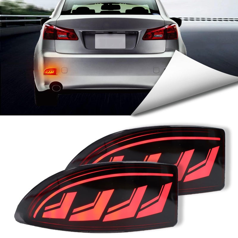 BINQIGOO LED Rear Bumper Reflector Lights Trim for Lexus 20062012 IS IS250 IS300 IS350 IS200t isF Amber Turn Signal Red DRL Fog Light Replacement for OEM 8192053021 8192053020 Smoked