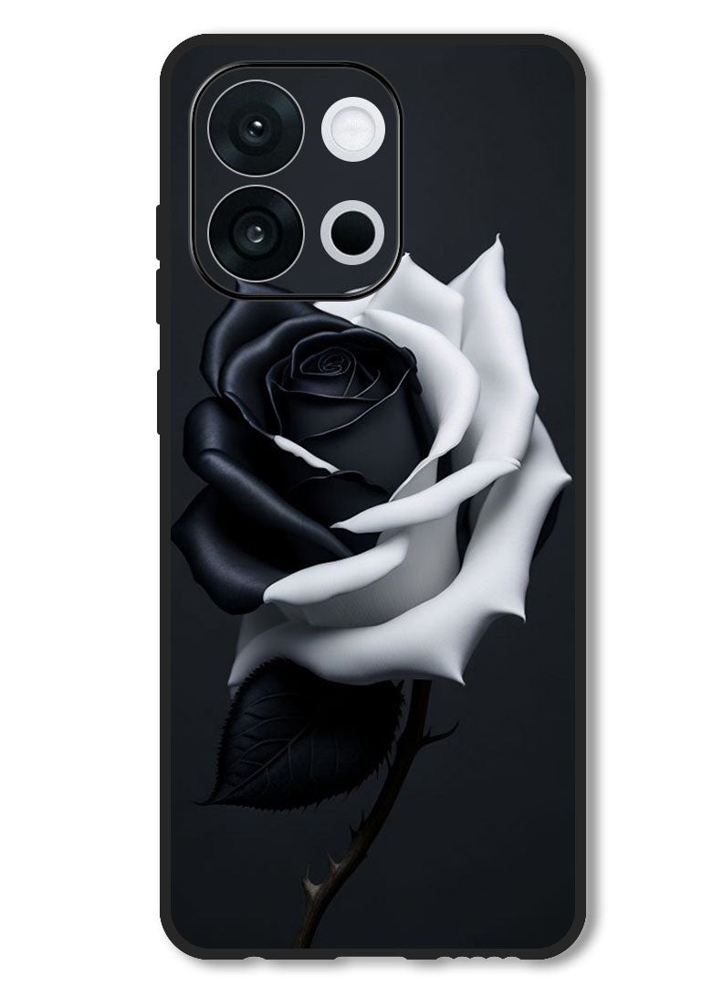 Theodor Case Compatible with OnePlus 13s 6.32 Inch Protection Shockproof Bumper Cover Black and White Rose - Image 1