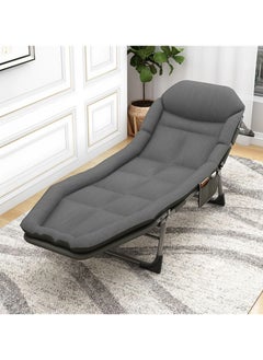 DubaiGallery Outdoor Sleeping Cots Bed for Adults, 5-Position Folding Chaise Lounge Chairs with Mattress, Portable Folding Camping Cot Lounge Chair for Pool Beach Lawn Home Office,Plaid  - Image 2