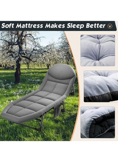 DubaiGallery Outdoor Sleeping Cots Bed for Adults, 5-Position Folding Chaise Lounge Chairs with Mattress, Portable Folding Camping Cot Lounge Chair for Pool Beach Lawn Home Office,Plaid  - Image 4