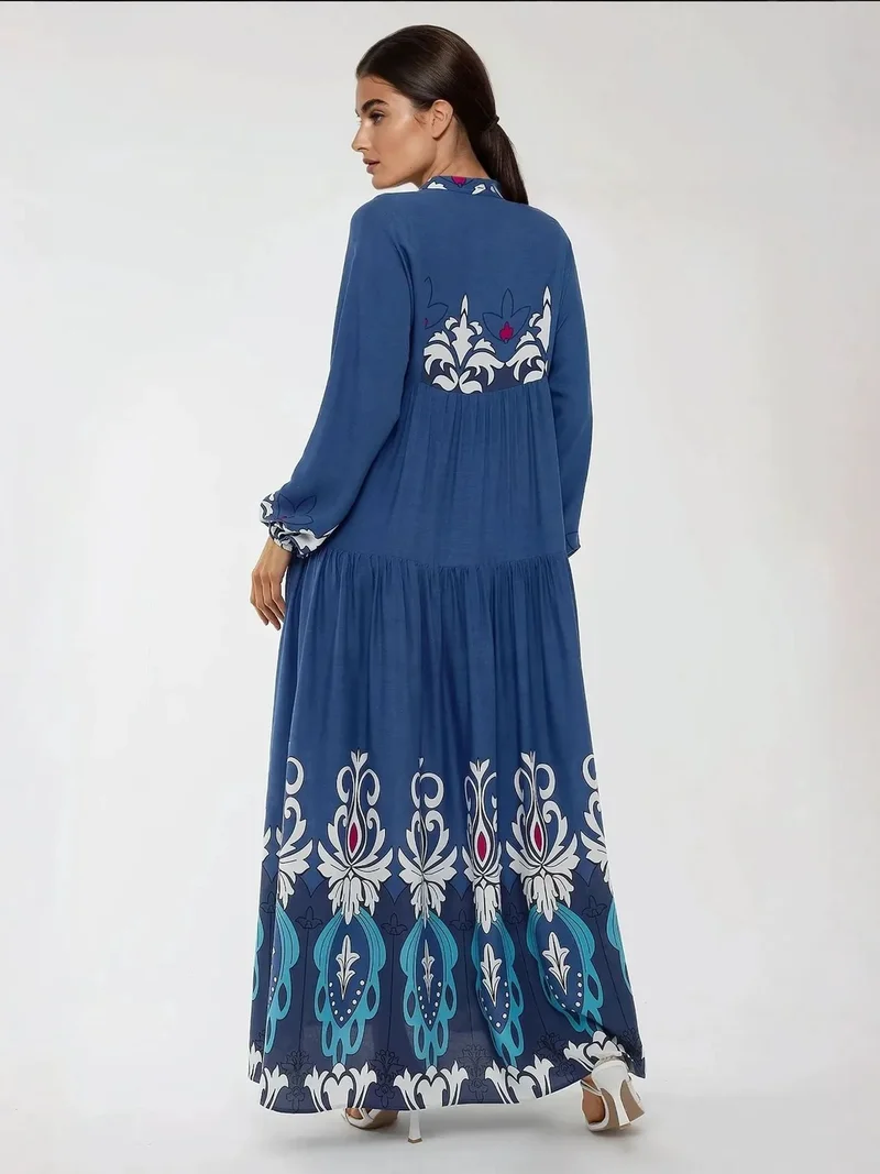 HICCUP Printed Long Sleeve Viscose Maxi Dress
