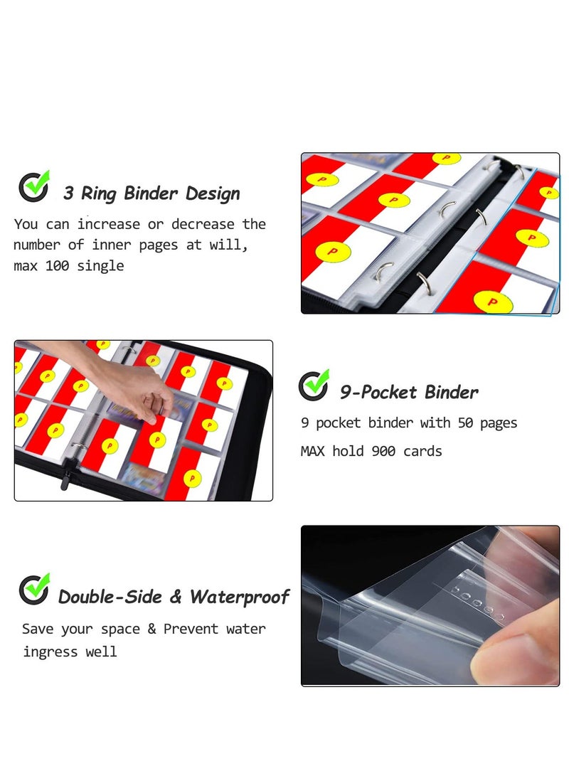 Cards Binder Card Holder 9 Pocket, Portable Card Collection Album Holder Book Fits 900 Cards With 50 Removable Sleeves, Trading Card Binder with Carrying Case  - Image 5
