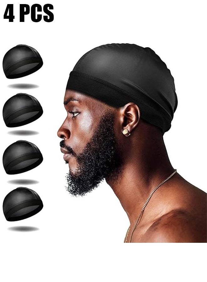 Ba Love 4 Pcs Wave Cap, Silk Stocking Wave Caps for 360 Waves, Silky Durag for Men, Stain Caps (Black) - Image 1