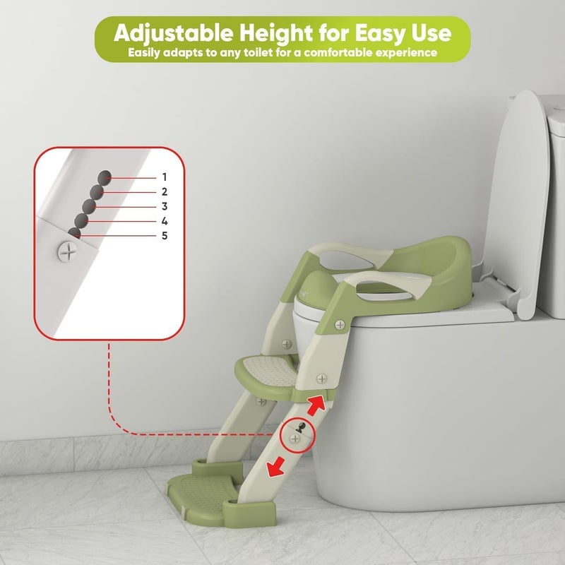Ssonlun 3-in-1 Baby Potty Training Seat with Step Stool Ladder - Green - Image 5