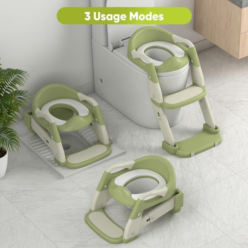 Ssonlun 3-in-1 Baby Potty Training Seat with Step Stool Ladder - Green - Image 3