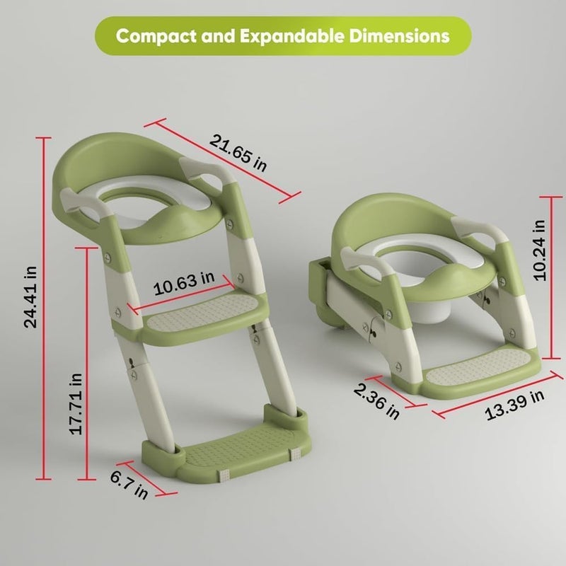 Ssonlun 3-in-1 Baby Potty Training Seat with Step Stool Ladder - Green - Image 2