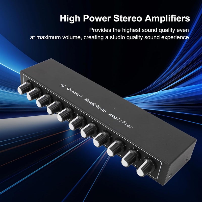 10 Channel Headphone Amplifier, 1 in 10 Out Stereo Audio Amp Portable Music Distributor Headphone Splitter, Stereo Amplifier for Studio and Stage - Image 2